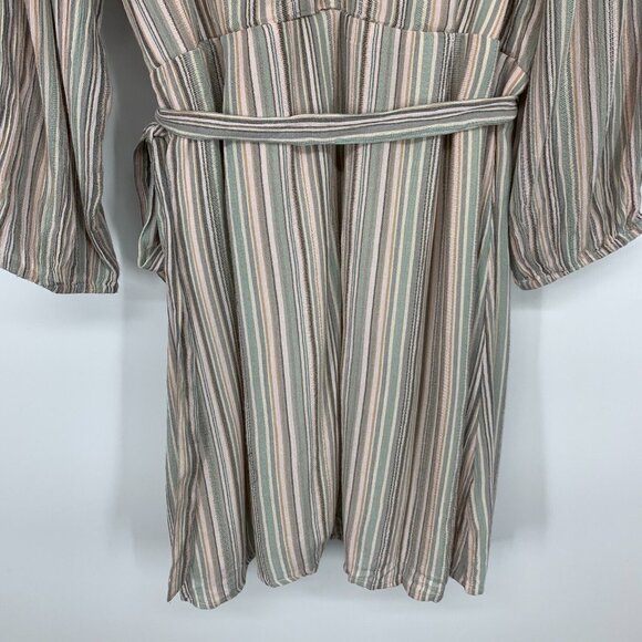 American Eagle Dress Stripe V Neck Wrap Button Down Tie Waist - Picture 11 of 11